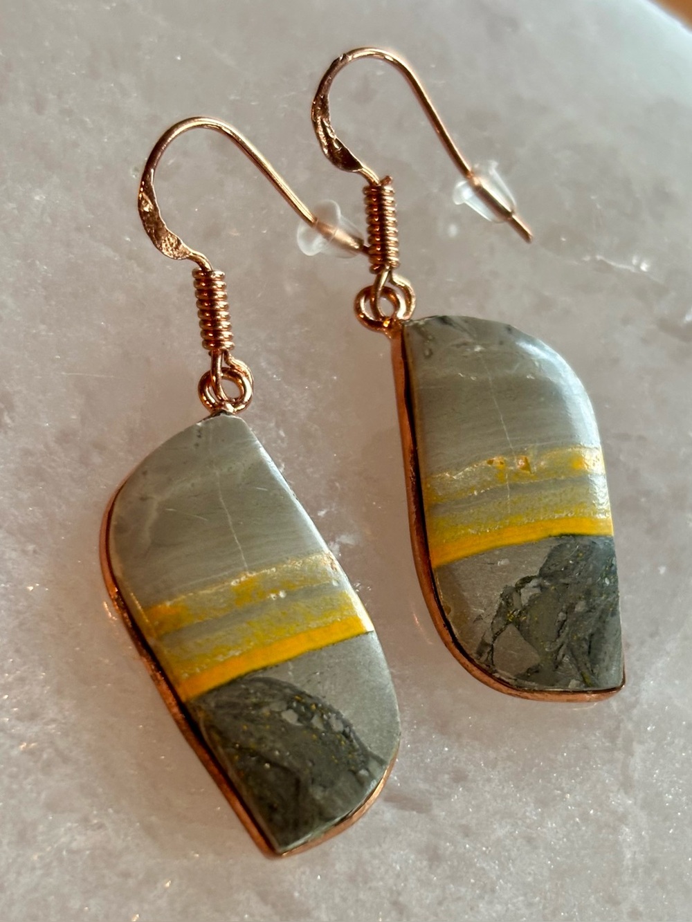 🐝  Bumblebee Jasper Earrings – 925 rose gold setting